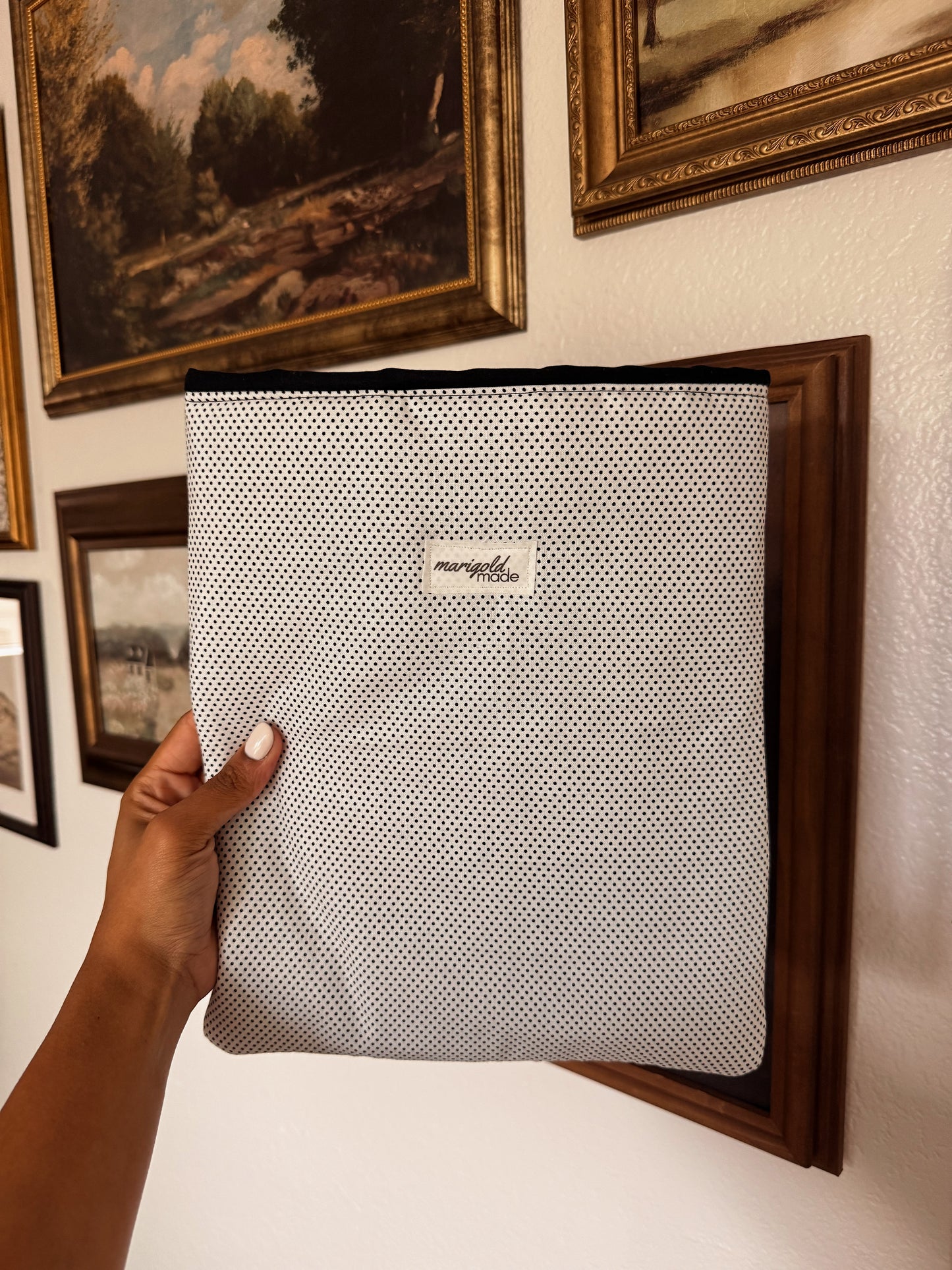 The Large Black and White Polka Dot Book Sleeve