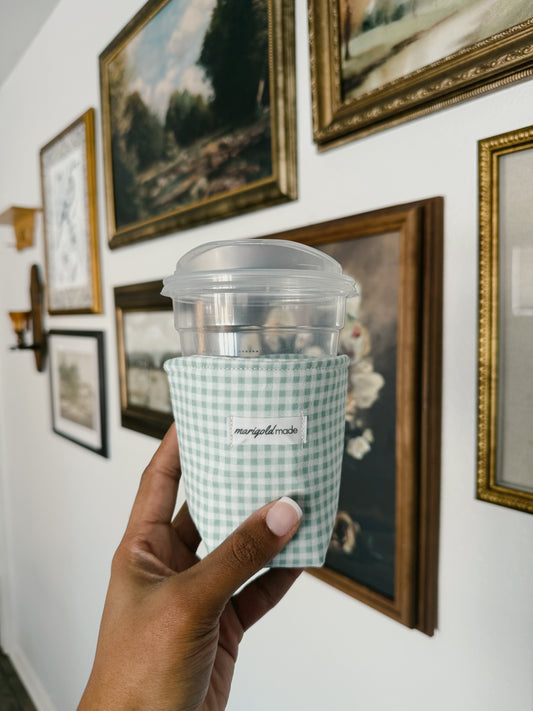 The Small Prairie Blue Gingham Cup Koozie